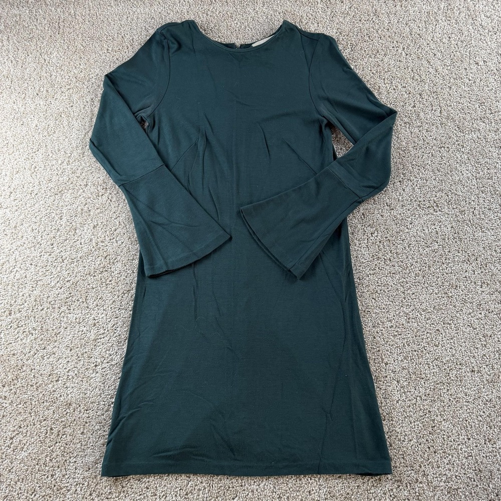 LOFT Dress Womens 0 Green Long Bell Sleeve Stretch Jersey Sheath Short Work